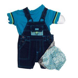 Baby Boys 3-Piece Outfit Set Size 3/6M With Overalls T-Shirt & Cap